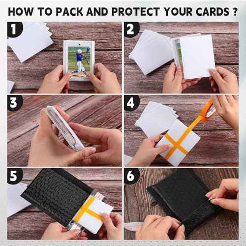 302 Pcs Trading Card Shipping Protector Set Include 200 Precut Plastic Inserts Card Mailers 100 Poly Bubble Mailers Padded Envelopes and 2 Masking Tape (Black,5.5 x 6.3 Inch)