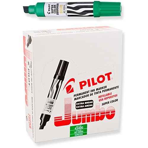 Pilot Super Color Jumbo Permanent Markers, Extra Wide Chisel Point, Green Ink, Dozen Box (43400)
