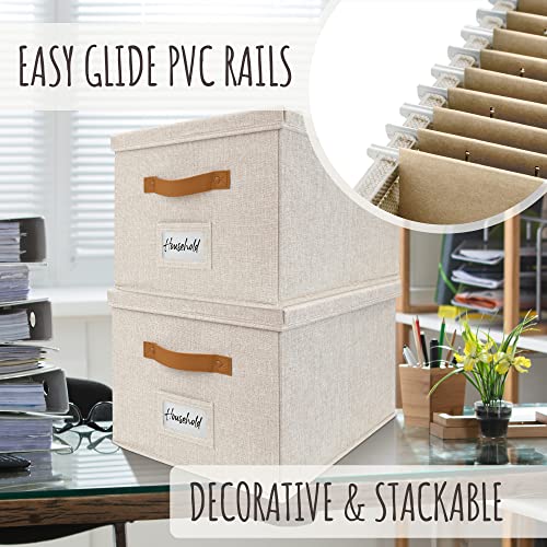 Ivory Linen File Organizer Box Set of 2 - Collapsible Desk & Office Storage