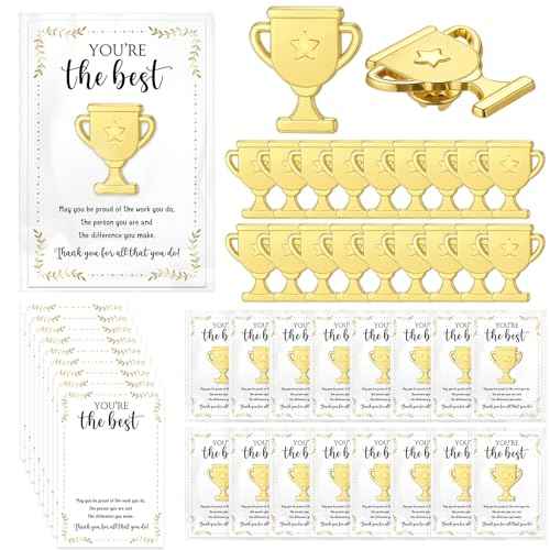60 Sets Employee Appreciation Gifts Bulk Trophy Pins with Thank You Cards Organza Bags Inspirational Appreciation Recognition Gift for Team Staff Volunteer Student Teacher Nurse (Star)
