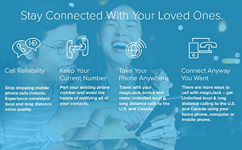 magicJack VOIP Phone Adapter - Unlimited Calls to US & Canada, No Monthly Bill, Portable Internet Phone with App, magicIN™ & magicOUT™ Service