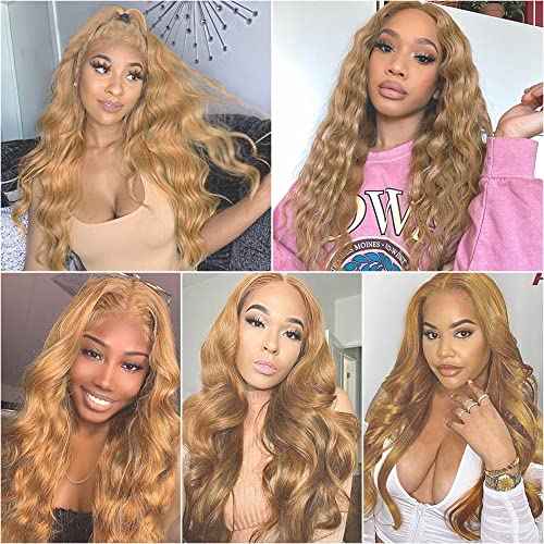 22 24 26 Inch P27/613 Highlight Blonde Bundles Human Hair Body Wave Bundles Honey Blonde Body Wave Bundle Unprocessed Brazilian Virgin Weave Hair 3 Bundle 50 Gram Per Bundle