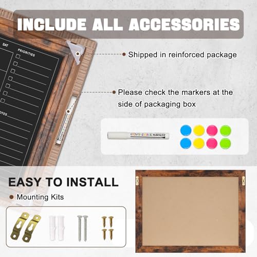 4 THOUGHT Chalkboard Calendar 36" x 24", Magnetic Calendar Chalkboard for Wall Hanging Chalk Boards Sign Menu Board Monthly Planner Rustic Brown Frame for Kitchen Decor Home Office 8 Magnets 1 Marker