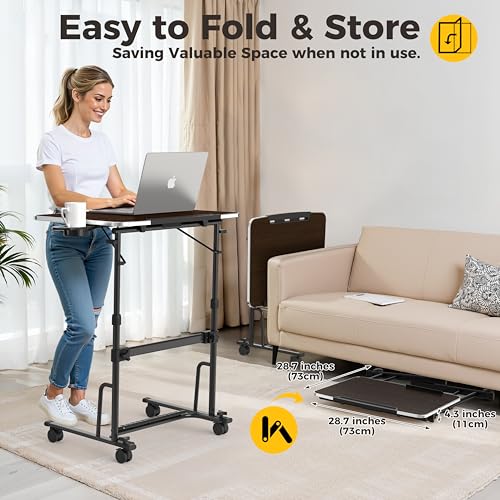Black FoldWise Portable Standing & Rolling Desk - Adjustable, Foldable, Space-Saving