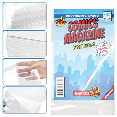 25 Sets Current Size Comic Book Bags and Boards, Reusable Transparent Comic Book Sleeves with Double-Sided White Cardboard Regular Comics Magazine Storage for Collector Small Business