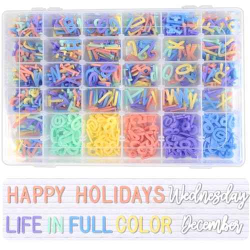 Letter Board Letters Only, 3/4 Inch Colored Plastic Letters for Felt Letter Board Sign (760 Characters in 5 Colors) in Organizer, Multicolor Pre-Cut Letterboard Letters for Changeable Message Board