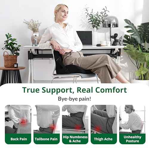 Memory Foam L-Shaped Seat Cushion with Lumbar Support & Adjustable Strap - Tailbone Pain Relief for Office Chair, Car, Home - Non-Slip Bottom, Breathable Mesh Cover (Black)