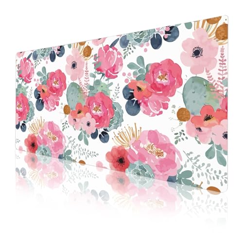 QIYI Watercolor Pink Flowers Large Waterproof Mouse Pad 31.5" x 15.7"