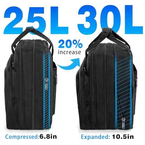 GMAK Laptop Bag for Women Men, Expandable Laptop Briefcase with 17.3 Inch Computer Compartment Shoulder Messenger Bag Computer Bags for Work/Business/Travel Carry On Overnight Case, Black