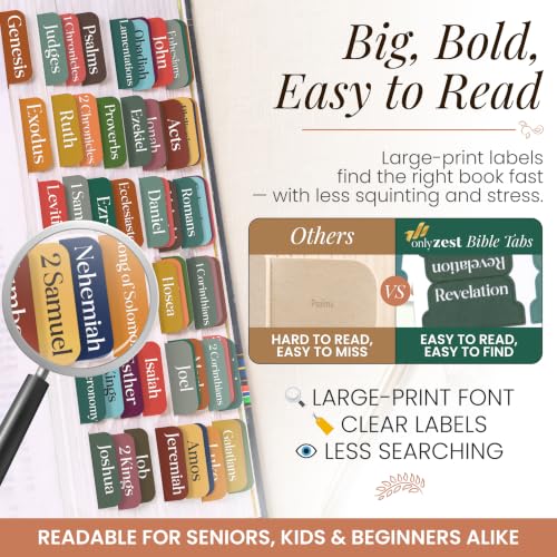 90 Christian Bible Tabs Boho Version with Blank & Pre-Labeled Tabs - Waterproof & Durable, Large Print for Bible Study & Devotion