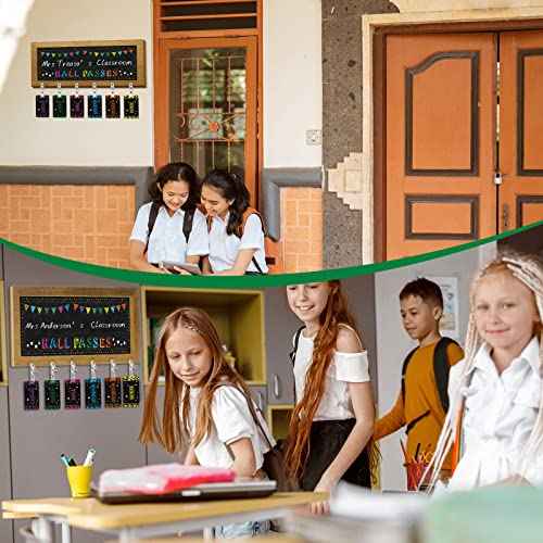 Chuangdi 7 Pcs Hall Passes for Classroom Include 1 Hall Passes Rustic Chalkboard with 6 Pack of Hall Passes Bathroom Passes Chalkboard for Classroom Middle School Supplies (Classic)