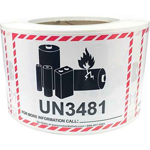 InStockLabels Lithium-Ion Battery Caution Label Stickers, 500 Labels, 3.25 x 4.25 Inch - Fragile Stickers for Shipping & Moving Lithium Ion Batteries, Strong Adhesive Safety Shipping Labels