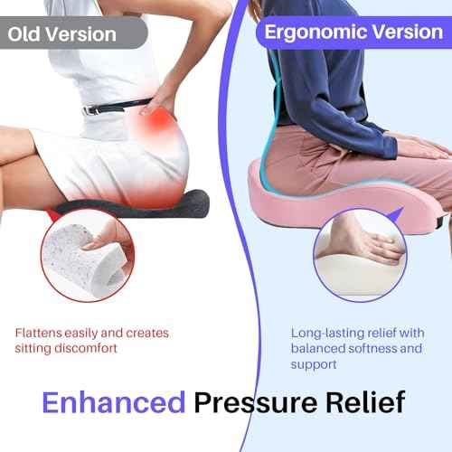 Seat Cushion for Office Chair, Large Thick Seat Cushion for Tailbone Pain Relief, Sciatica & Back Support, Memory Foam Office Chair Cushion for Long Sitting, Coccyx Cushion for Car, Wheelchair (Pink)