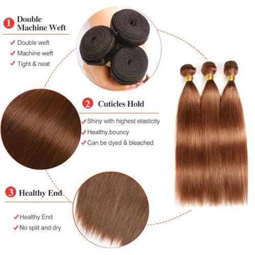 22 24 26 Inch #30 Brown Bundles Straight Bundles Human Hair Light Brown Straight Bundle Unprocessed Brazilian Virgin Weave Hair 3 Bundle 50 Gram Per Bundle