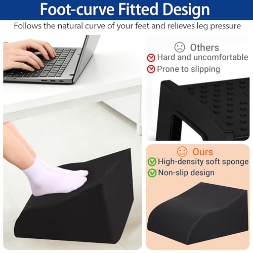 Opuvidity A-black Ergonomic Under-Desk Foot Rest with Washable Cover, 15.7 x 15.7 x 9.8 in