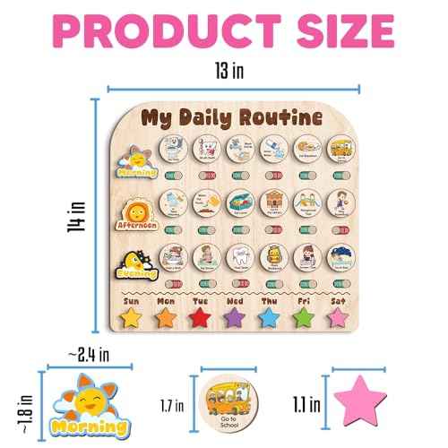 Wooden Daily Routine with Stars, Chore Chart for Kids, Visual Schedule for Kids, Morning Evening Routine Chart, Preschool Routine Chart, Routine Chart for Kids