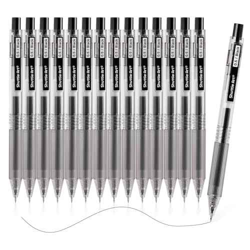 Shuttle Art Black Gel Pens, Ink Glide Series 15 Pack Retractable 0.5mm Fine Point Rollerball Gel Ink Pens Quick Drying Waterproof Smooth Writing with Comfortable Grip for Office School and home