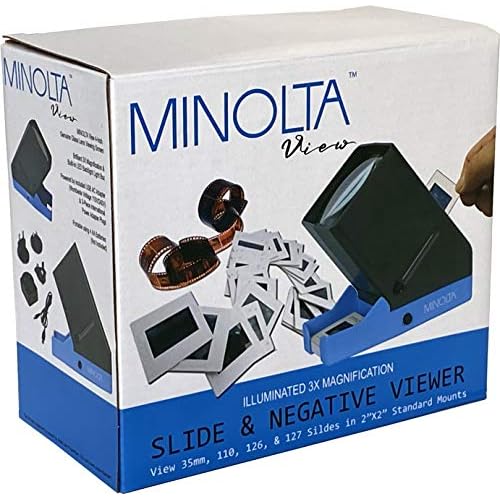 MINOLTA 35mm Desk Top Portable LED Slide and Negative Viewer Luminated 3X Magnify ? for 2"x2" Slides & Positive Negatives - Worldwide AC Adapter & Plugs, Battery Operation & Cloth