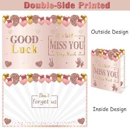 Retirement We Will Miss You Greeting Card for Coworkers Women, Pink Rose Gold Guest Signature Book Gifts, Good Luck Blessing Greeting Card for Going Away Farewell Decorations Party Supplies