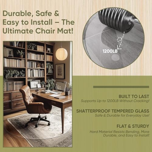 Round Office Chair Mat for Carpet & Hardwood, Upgraded 36" x 36" Dual Use Tempered Glass Chair Mat for Chair and Footrest Under Desk