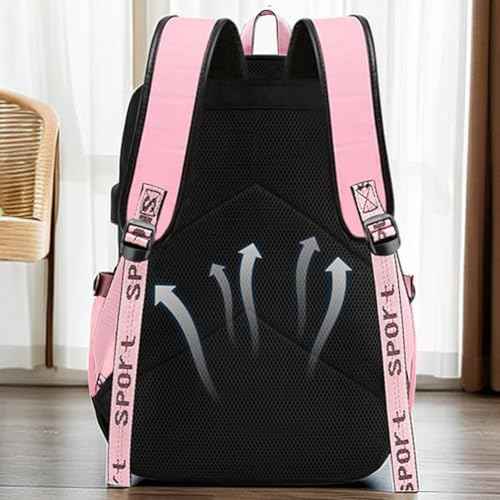 USB Black Backpack Pink Shut Down Korean Casual Backpack Daypack Laptop Bag College Bag (B1)