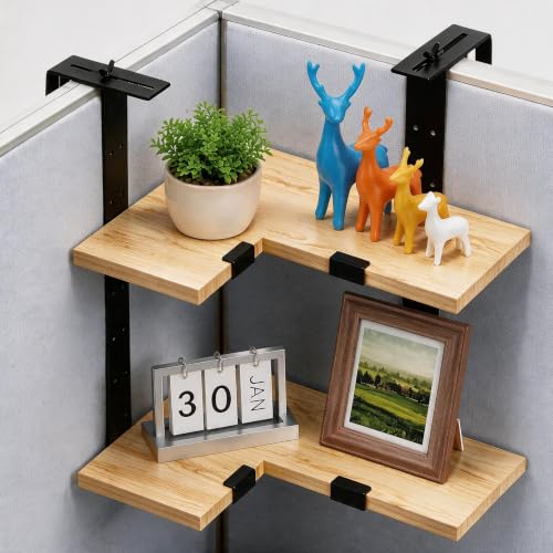 L-Shaped Wooden Cubicle Shelf - Adjustable Office Desk Organizer with Clamp