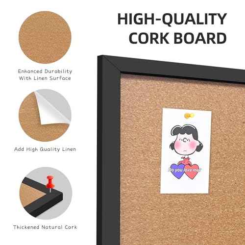 Cork Bulletin Board, 36x24 Inches Hanging Cork Board Wooden Framed with Pins for Wall, Dorm Room, Office, Home Decor ? Natural Cork & Black Frame