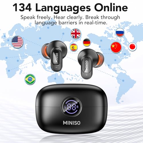 MINISO MS105 AI Translation Earbuds Black - Real-Time 134 Languages, Bluetooth 6.0, Travel & Business