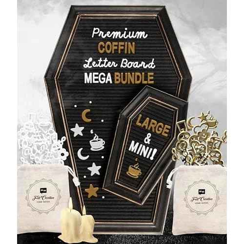 Coffin Letter Board Sign [Large and Mini Combo] - Witchy Decor Aesthetic, Gothic Home Decor Word Board With Letters Changeable Letter Board Sign Goth Room Decor Coffin Pin Board, Emo Room Decor Black