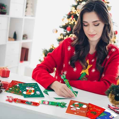 Tenceur 60 Pcs Christmas Mini Notebook Bulk and 60 Pcs 10 in 1 Christmas Ballpoint Pens Set Multicolor Ballpoint Pens for Christmas Student Teacher Bulk Gifts Party Favors