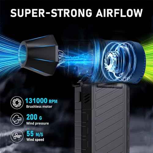 Compressed Air Duster with LED Lights, Rechargeable Cordless Electric Air Blower Turbo Fan, Powerful 3 Gear Adjustable Mini Dust Blower for PC, Computer, Keyboard, Car, Outdoor, and Home