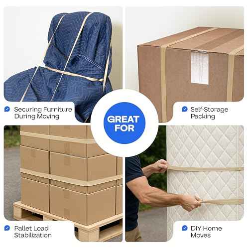 IDL Packaging 56" Strong, Elastic & Flexible Rubber Bands, Pack of 12, Beige - 2X Elasticity, 80% Natural Rubber - Extra Strong Mover Bands for Furniture, Boxes, Moving Blankets