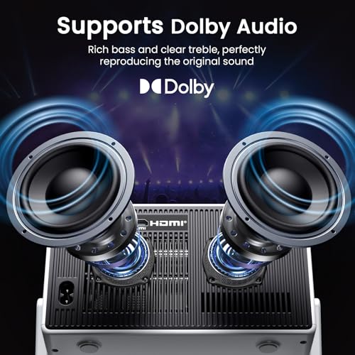 HAPPRUN White 4K Outdoor Projector with Built-in Streaming App, WiFi 6 & Dolby Audio