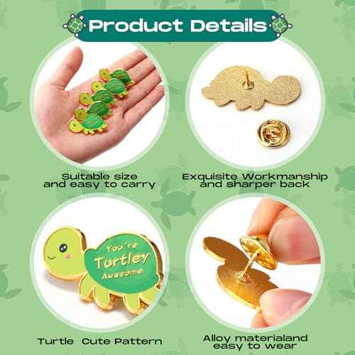 Juexica 100 Sets Employee Appreciation Gifts Bulk Positive Turtle Pins You're Awesome Inspirational Notecard Thank You Gift for Coworker Staff Volunteer Teacher Students Christmas Favor (Green)