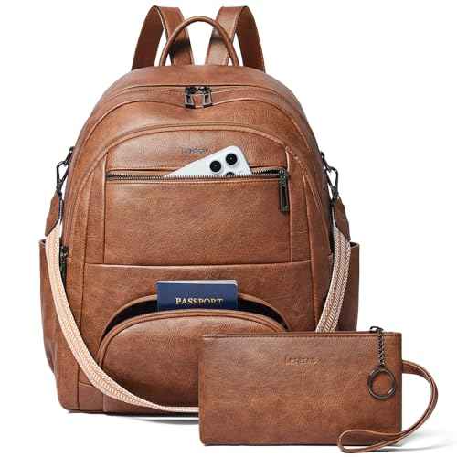 35L Backpack Purse for Women Men Large Travel Backpack for Work College Laptop Back Pack Vegan Leather Fashion Brown