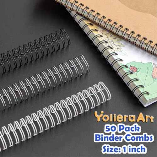 1 Inch Double Loop Wire Binding Spines 2:1 Pitch White, 50 Pack Notebook Binding Rings 220 Sheet Capacity for Booking Letter Size and Binding-Machines YolieraArt Cinch Wires Office Products