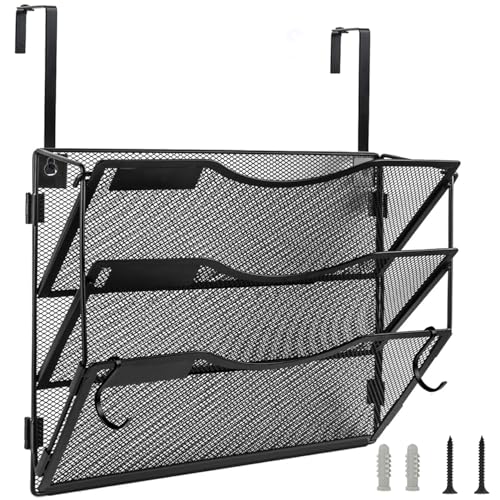 BOHDK 3-Pocket Wall File Organizer Black Foldable Hanging Mail Holder with Label Panel