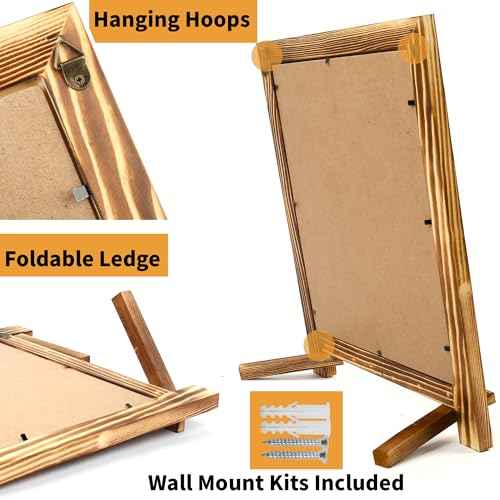 LotFancy 15"x12" Magnetic Chalk Board Sign, Small Wood Framed Tabletop Black Easel Chalkboard, Foldable Standing Ledge,1 White Chalk Pen 2 Magnets and Wall Hanging Kits Included,Rustic Brown