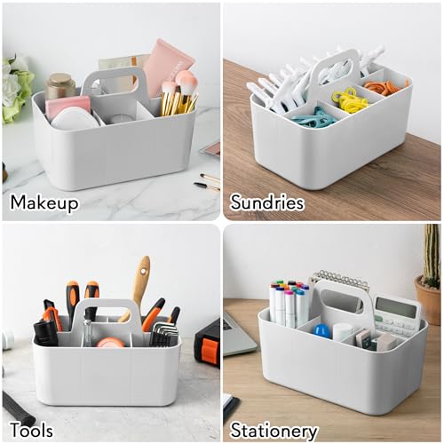 Gray Rectangle Multipurpose Caddy Organizer with Handle - Stackable Plastic Office and Dorm Storage