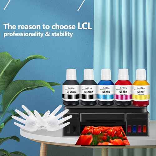 LCL GI-26 GI26 Ink Bottles Replacement for Canon 26 GI26 GI-26 Ink Refill Bottles Compatible with Canon MAXIFY GX7021 GX6021 GX7020 GX6020 GX5020 GX4020 GX3020 Printer (5-Pack,2KCMY)