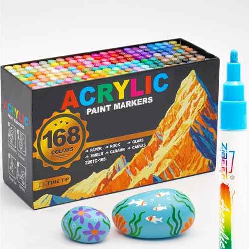 Guangna Acrylic Paint Markers, Acrylic Paint Pen, Waterproof & High Saturation Ideal for Wood, Metal, Plastic, Canvas, Fabric, Glass, Ceramic, Rock Painting DIY Art Supplies (Fine Tip, 168)