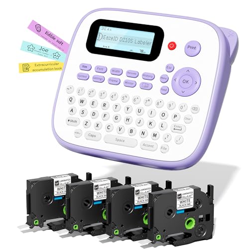 EazeID Purple Label Maker with 4 Laminated Waterproof Tapes - D210S