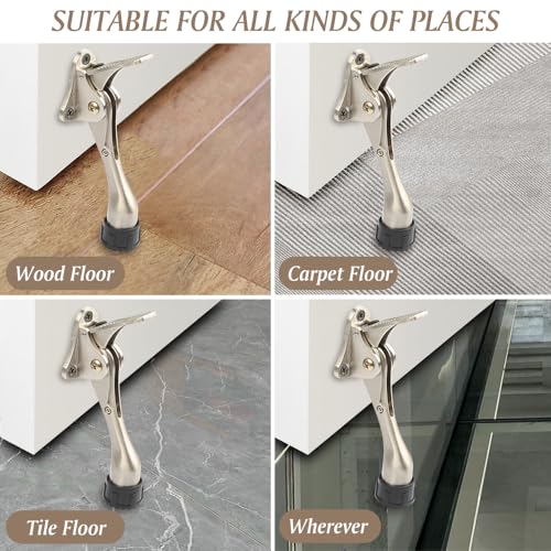 Kickdown Door Stopper 4 Inches Satin Nickel 1 Pack | Aluminum Alloy, Rubber Tip