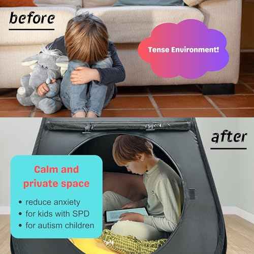 Sensory Tent for Kids & Adults with Autism ADHD SPD - CPC Certification Large Size 39x34in Black Out Calm Corner Helps Children Relax Reduce Anxiety - Pop-up Autistic Sensory Room Play Tent