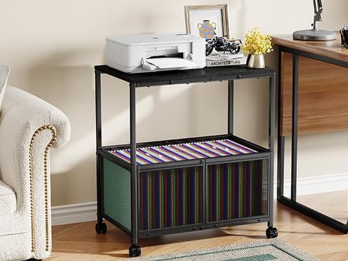 Regine Switzerland Lateral File Cabinet - Mobile Rolling File Cart with Wheels | Black Home Office Organizer