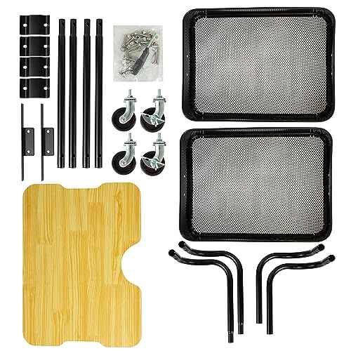 2 Tier Utility Cart£¬Metal Rolling Cart with Wheels and Cover for Office Home Kitchen Organization (Black-1, 2 Tier)