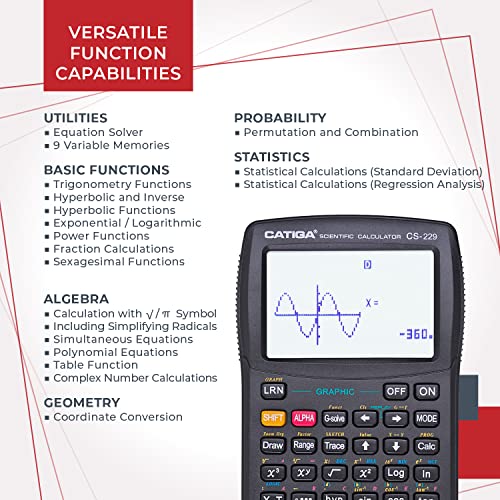 CATIGA Scientific Calculator with Graphic Functions, Multiple Modes with Intuitive User Interface for Beginners and Advanced Courses, High School or College, CS-229