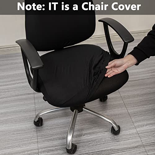 Melaluxe Universal 2-Piece Chair Cover Set (Black) - Backrest & Seat Slipcovers for Rotating Office Chairs