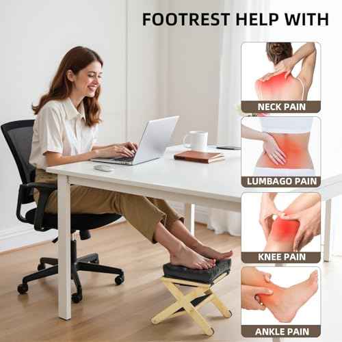 Foot Rest for Under Desk at Work, Wooden Under Desk Footrest with Non-Slip Rubber Stepping Surface, Ergonomic Foot Stools for Under Office Desk, Enhances Posture, Home Office Gaming (Pine)