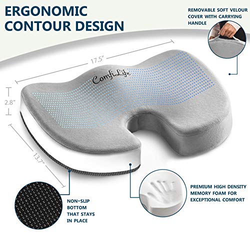 ComfiLife Gray Premium Comfort Seat Cushion - Non-Slip Memory Foam Tailbone Support